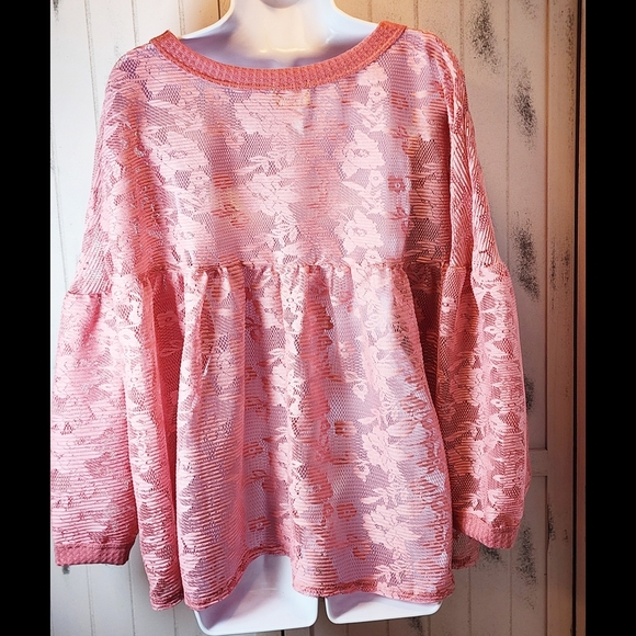 BiBi Pink Lace Floral Babydoll Top - Picture 4 of 7